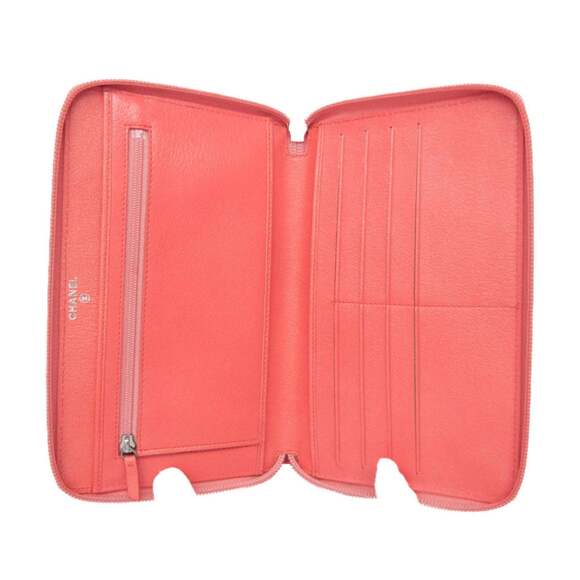 Chanel Camellia Women's Leather Long Wallet (bi-fold) Coral Pink - Picture 3 of 11
